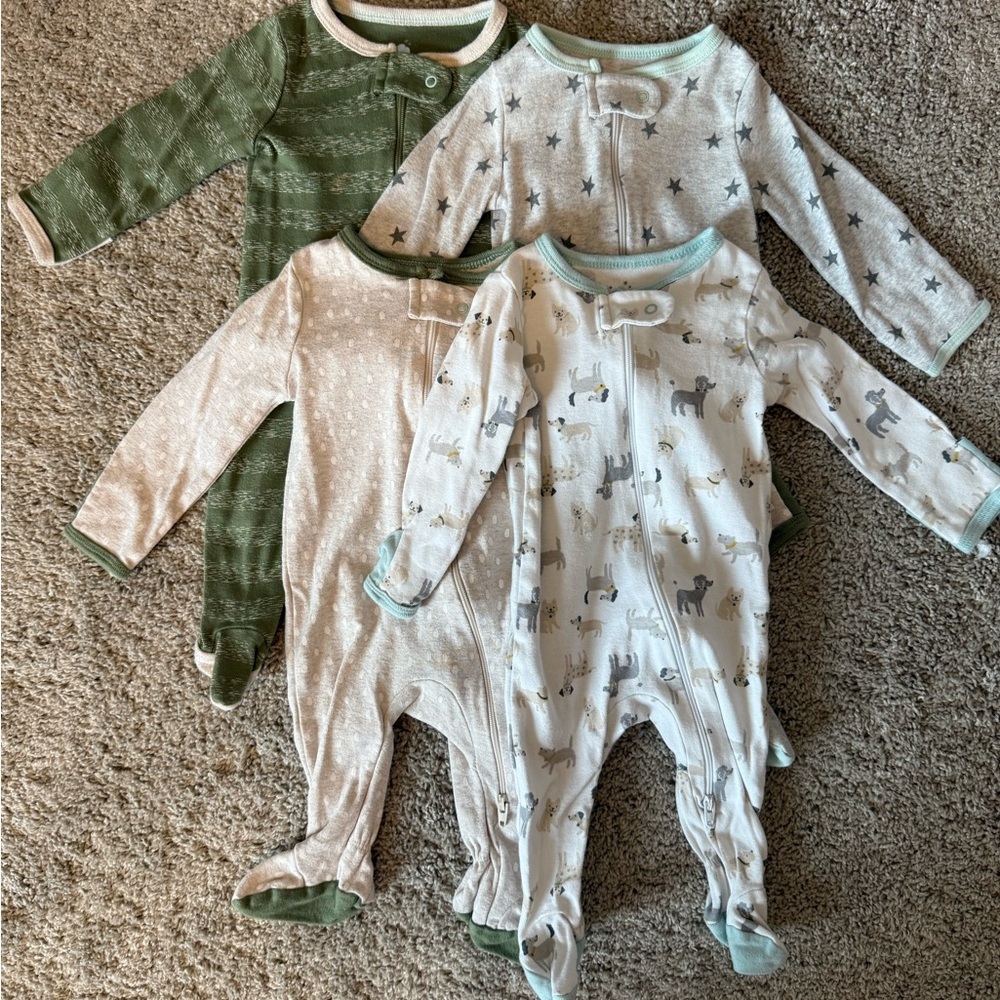 Cloud Island Kids One Piece Footies - Green, Gray, Cream